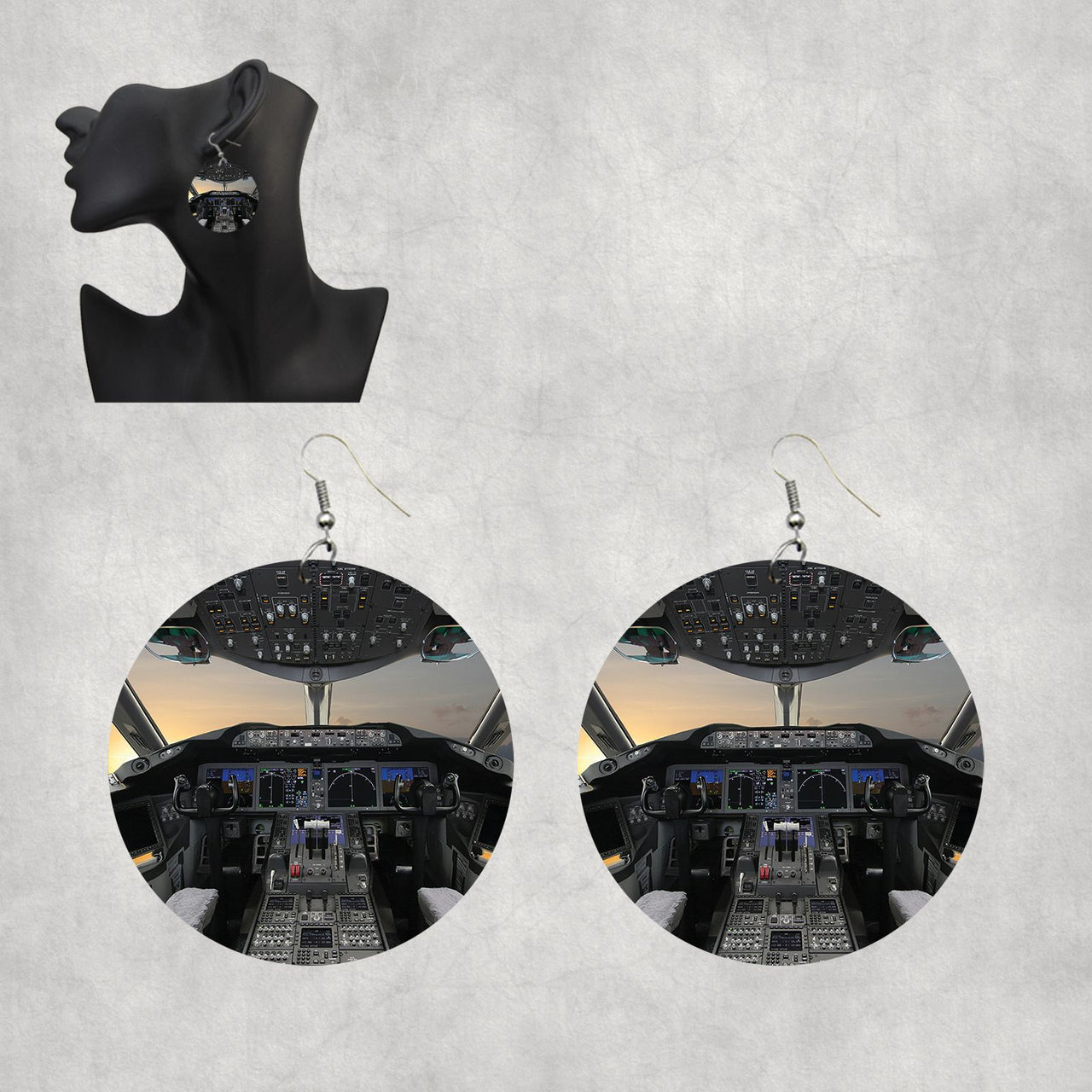 Boeing 787 Cockpit Designed Wooden Drop Earrings