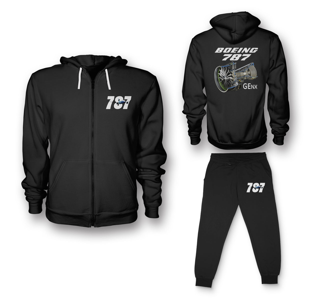 Boeing 787 & GENX Engine Designed Zipped Hoodies & Sweatpants Set