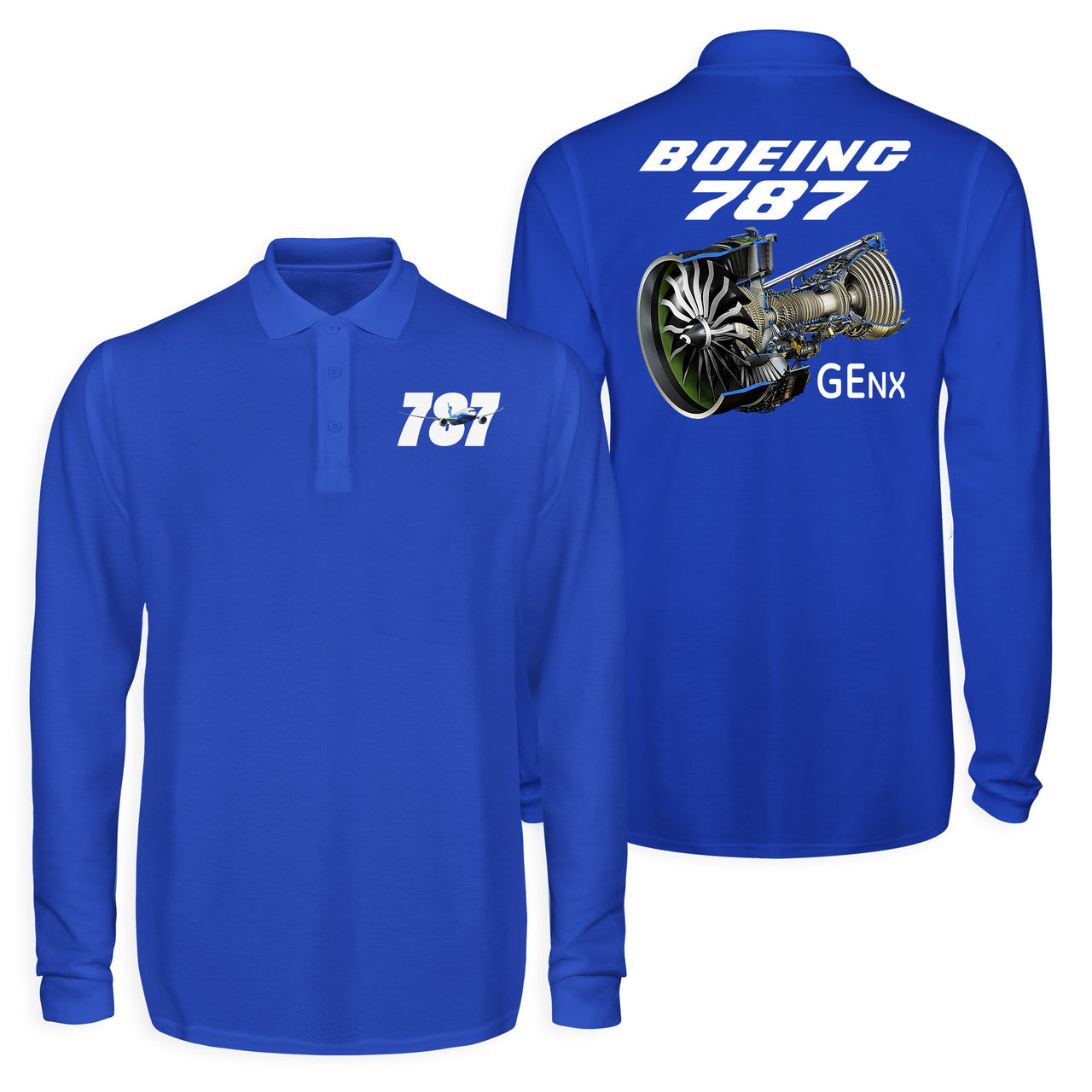 Boeing 787 & GENX Engine Designed Long Sleeve Polo T-Shirts (Double-Side)