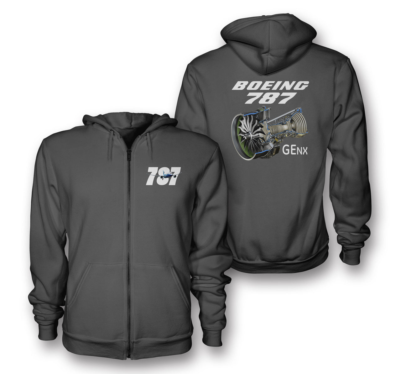 Boeing 787 & GENX Engine Designed Zipped Hoodies