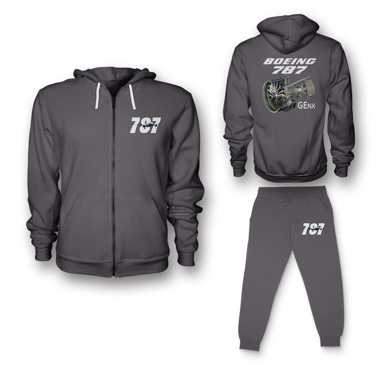 Boeing 787 & GENX Engine Designed Zipped Hoodies & Sweatpants Set
