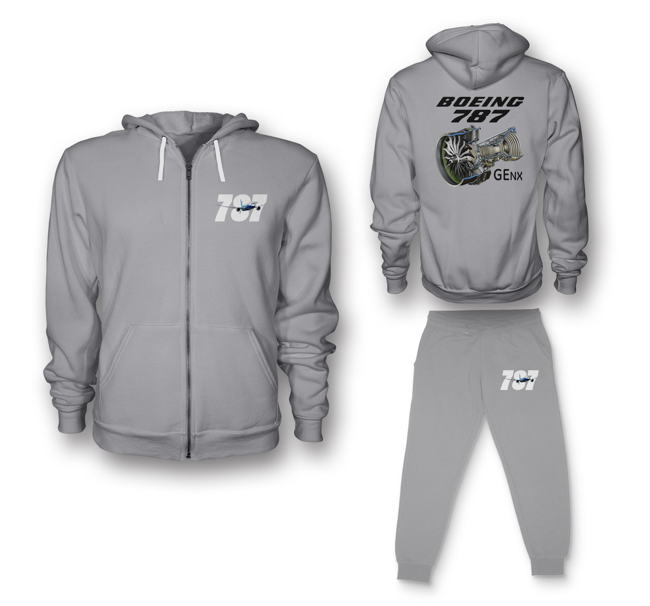 Boeing 787 & GENX Engine Designed Zipped Hoodies & Sweatpants Set