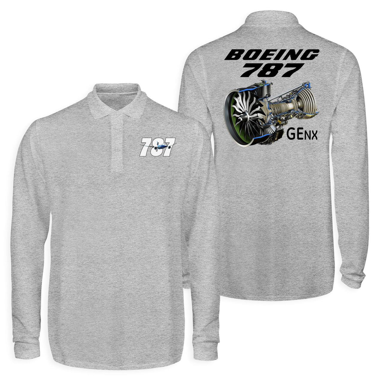 Boeing 787 & GENX Engine Designed Long Sleeve Polo T-Shirts (Double-Side)