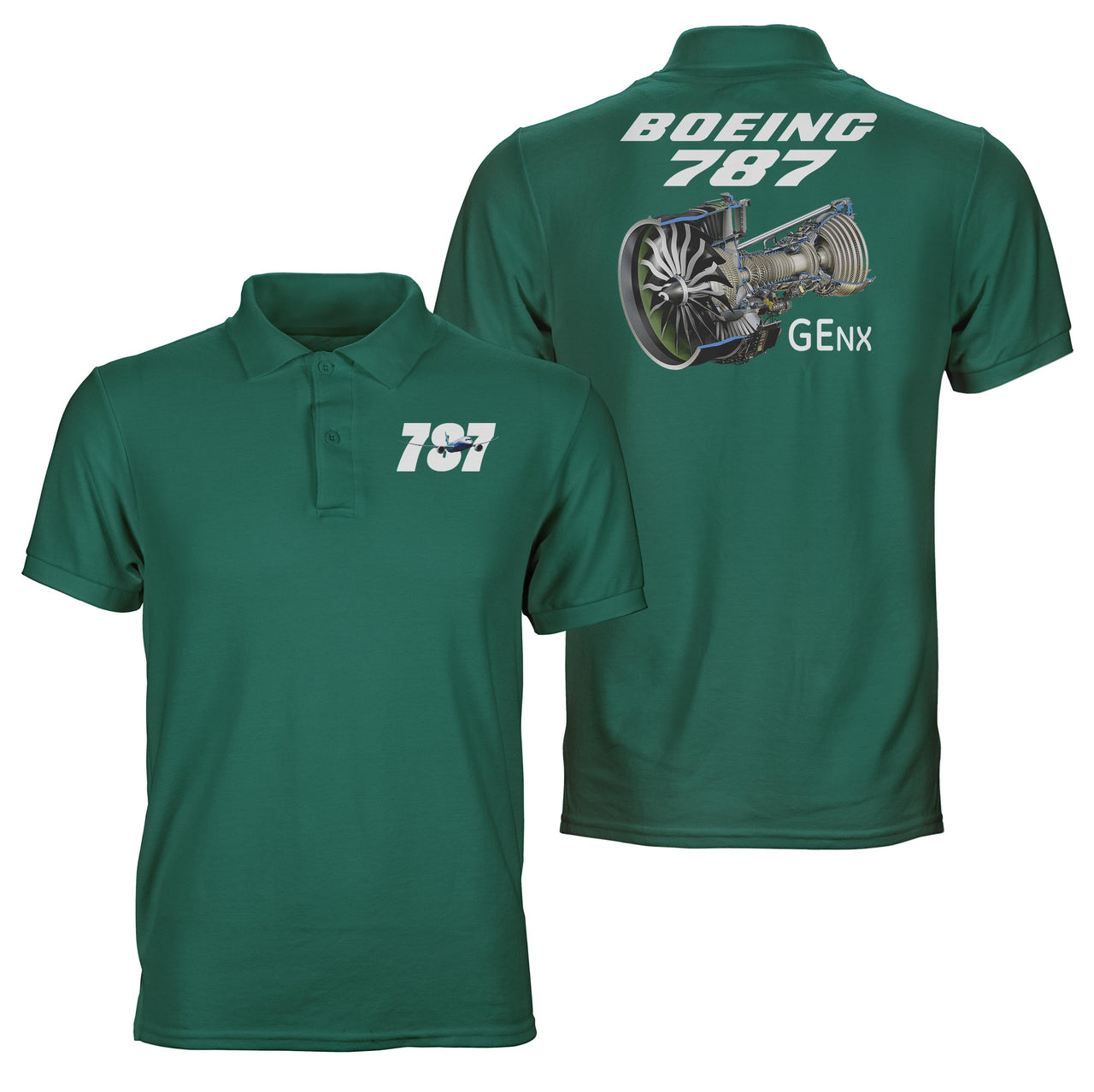 Boeing 787 & GENX Engine Designed Double Side Polo T-Shirts