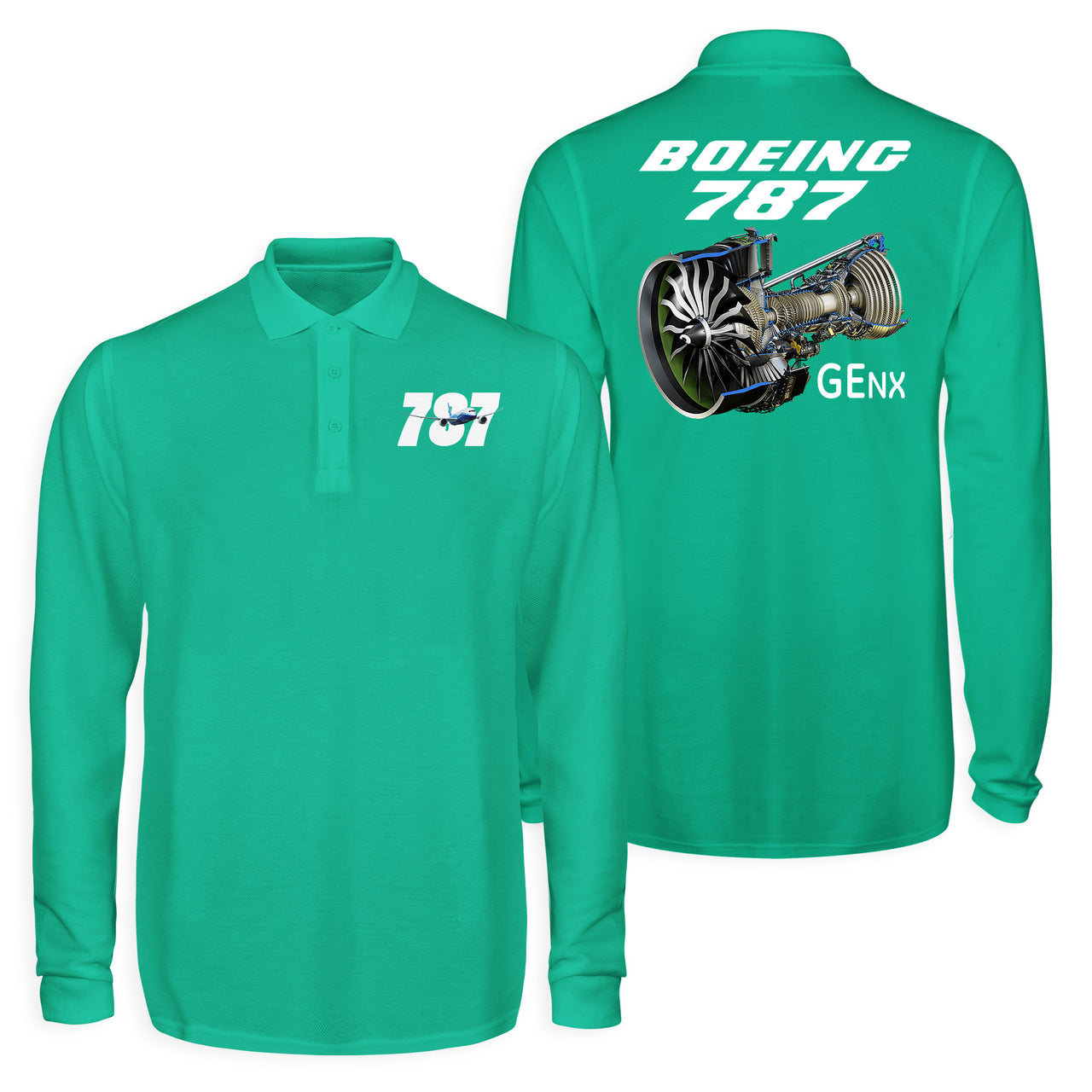 Boeing 787 & GENX Engine Designed Long Sleeve Polo T-Shirts (Double-Side)