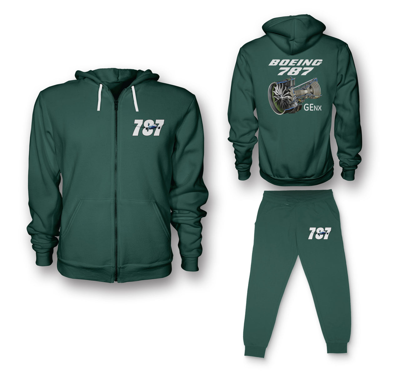 Boeing 787 & GENX Engine Designed Zipped Hoodies & Sweatpants Set