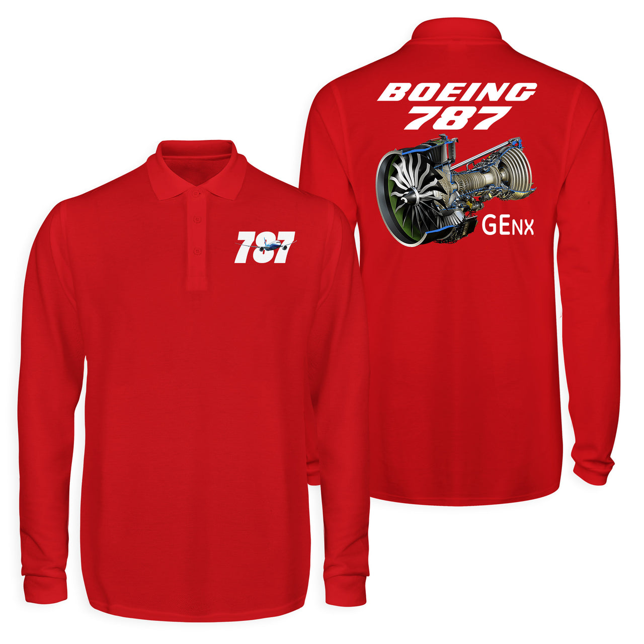 Boeing 787 & GENX Engine Designed Long Sleeve Polo T-Shirts (Double-Side)