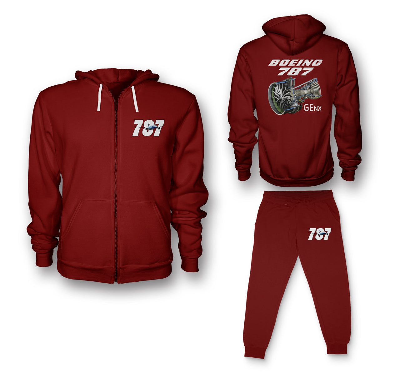 Boeing 787 & GENX Engine Designed Zipped Hoodies & Sweatpants Set