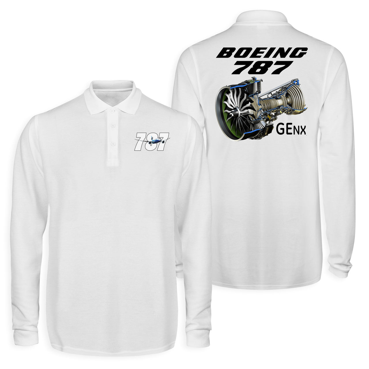 Boeing 787 & GENX Engine Designed Long Sleeve Polo T-Shirts (Double-Side)