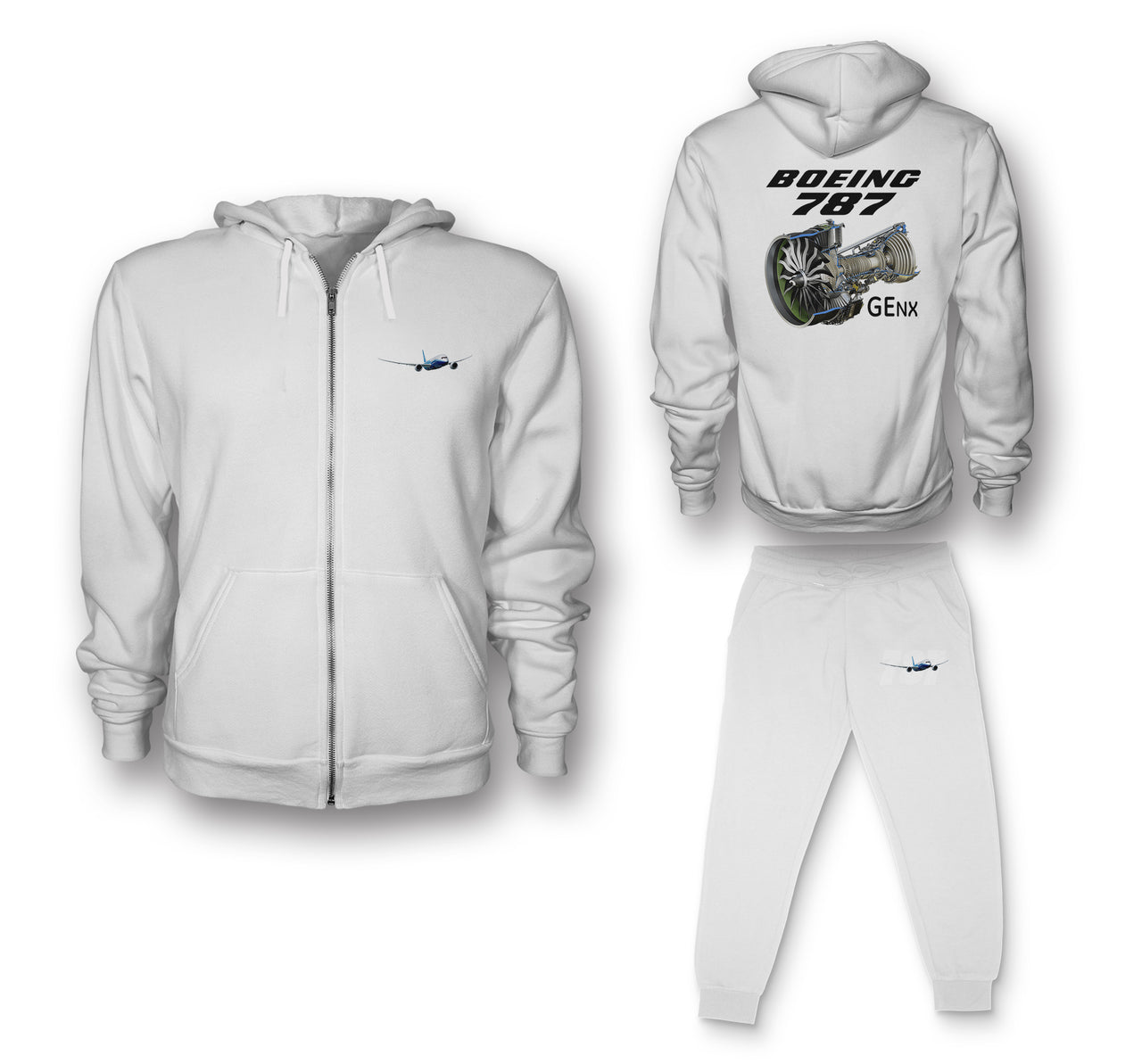Boeing 787 & GENX Engine Designed Zipped Hoodies & Sweatpants Set