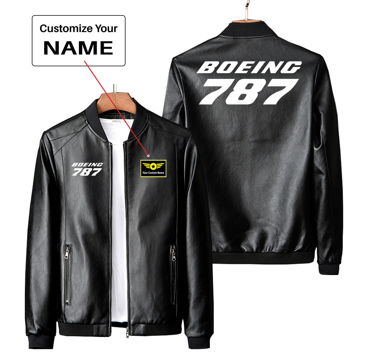 Boeing 787 & Text Designed PU Leather Jackets