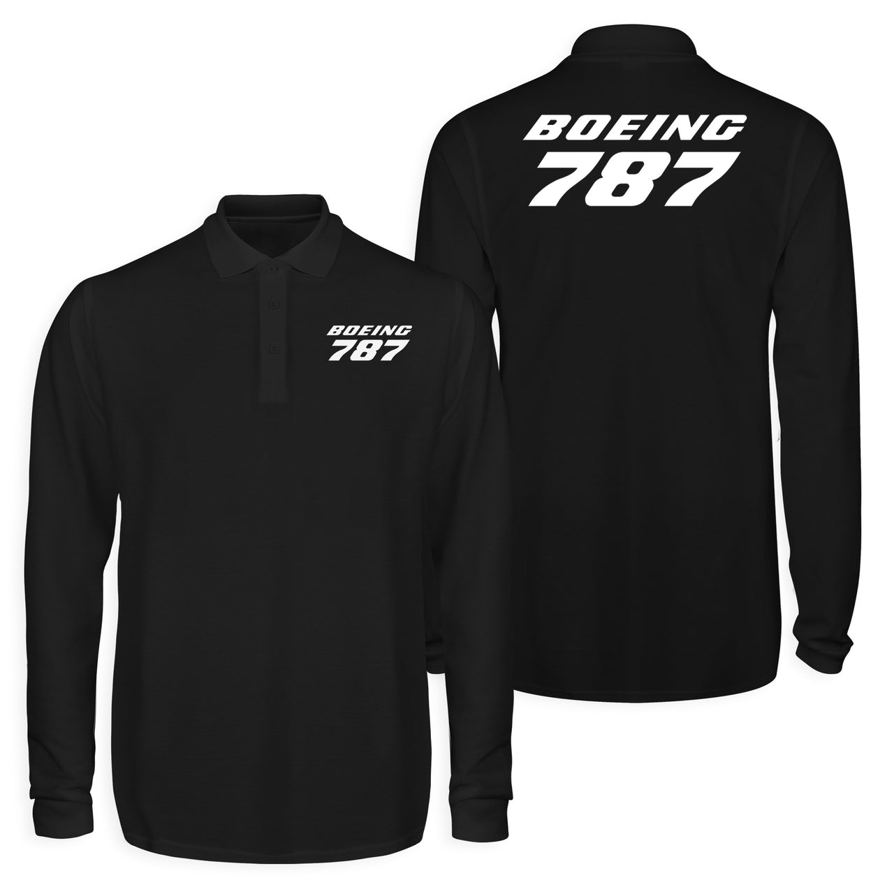Boeing 787 & Text Designed Long Sleeve Polo T-Shirts (Double-Side)