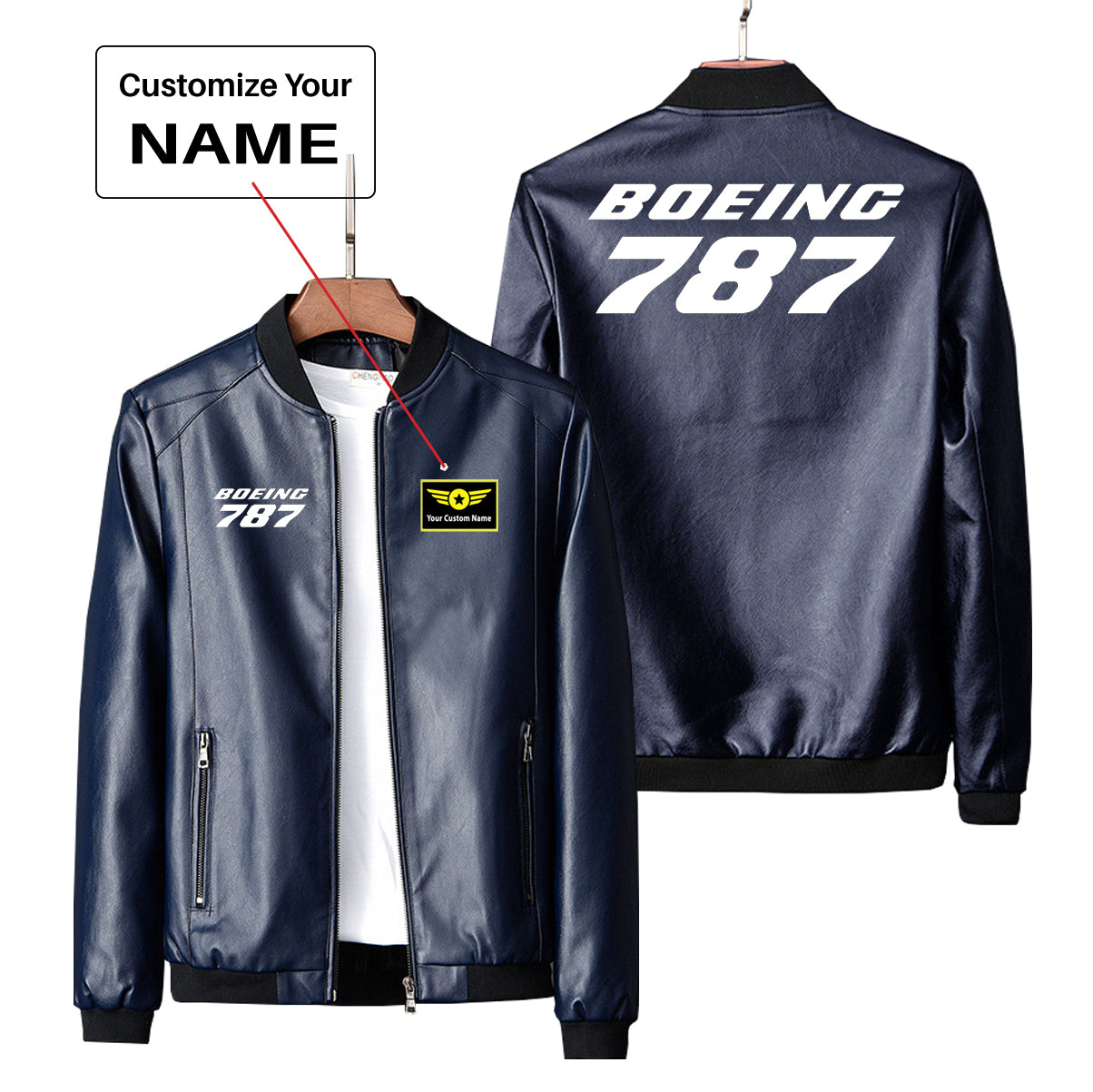 Boeing 787 & Text Designed PU Leather Jackets