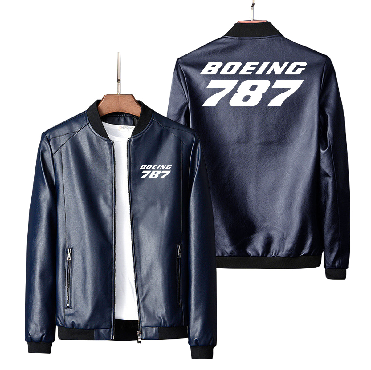 Boeing 787 & Text Designed PU Leather Jackets