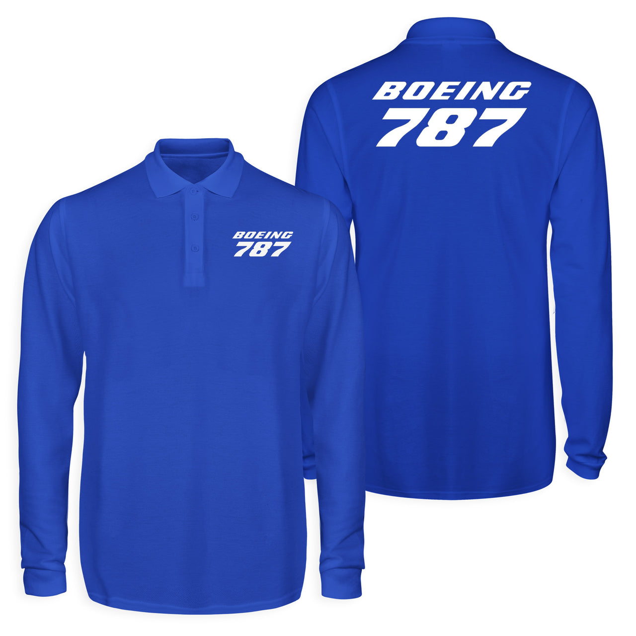 Boeing 787 & Text Designed Long Sleeve Polo T-Shirts (Double-Side)