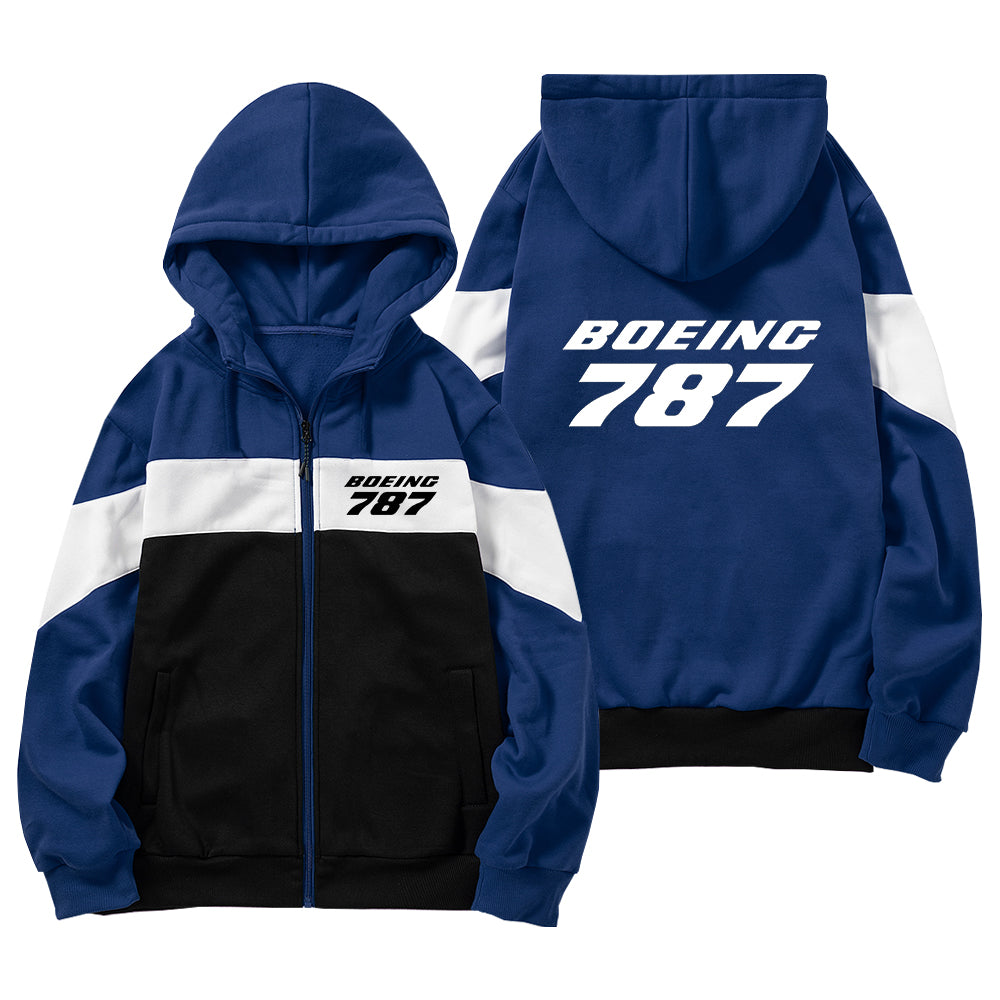 Boeing 787 & Text Designed Colourful Zipped Hoodies