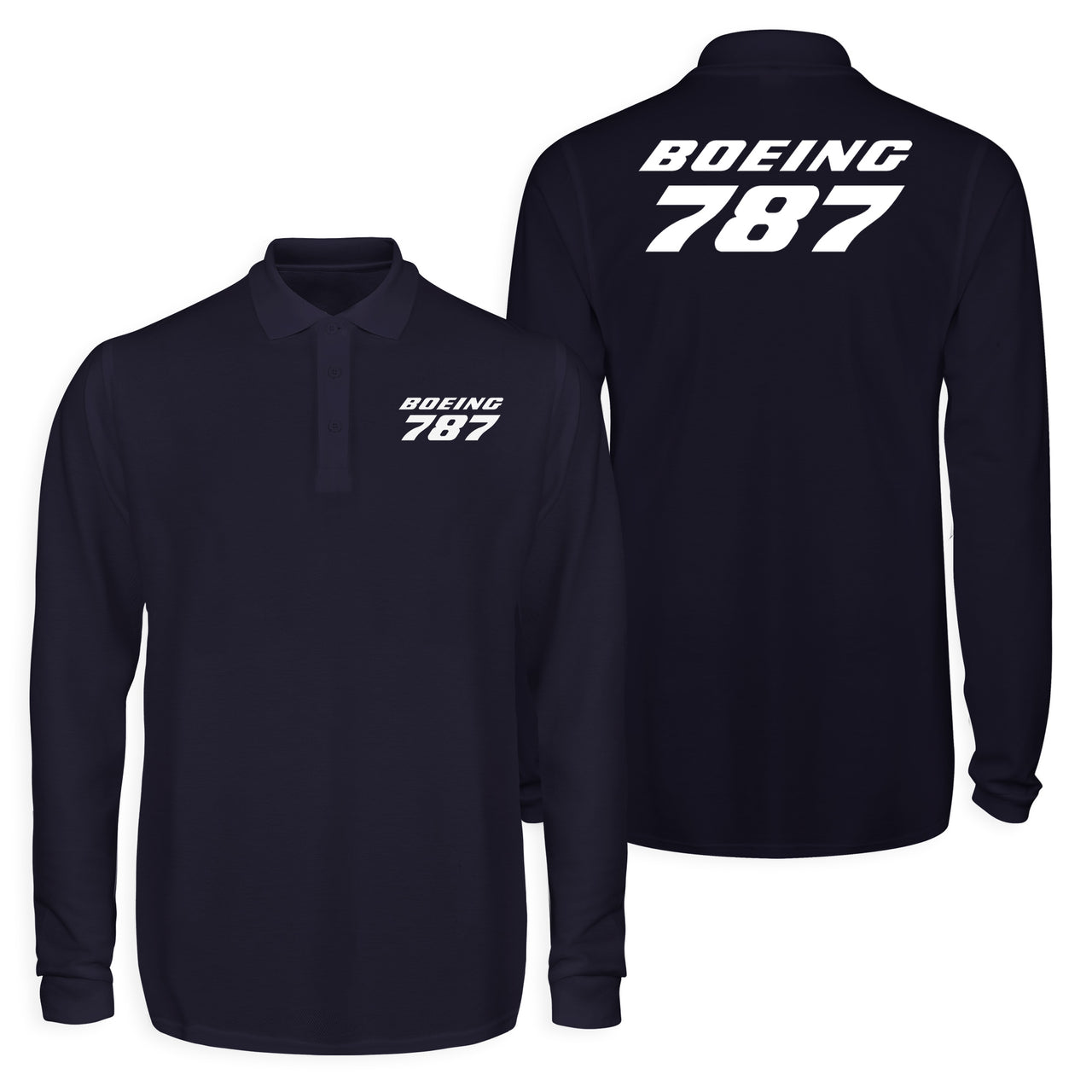 Boeing 787 & Text Designed Long Sleeve Polo T-Shirts (Double-Side)