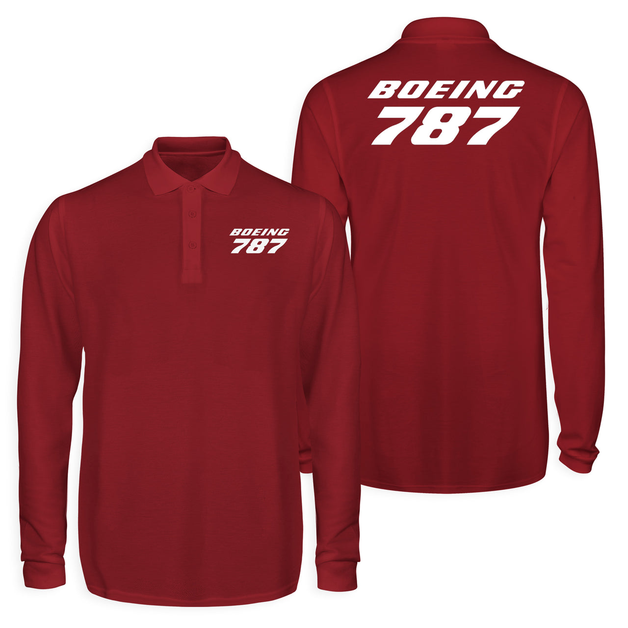 Boeing 787 & Text Designed Long Sleeve Polo T-Shirts (Double-Side)