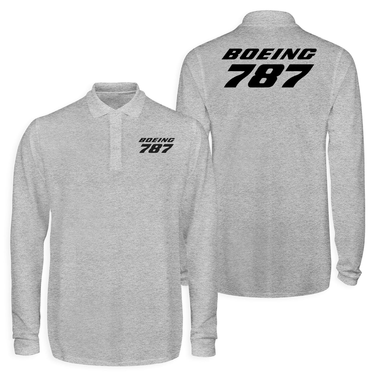 Boeing 787 & Text Designed Long Sleeve Polo T-Shirts (Double-Side)
