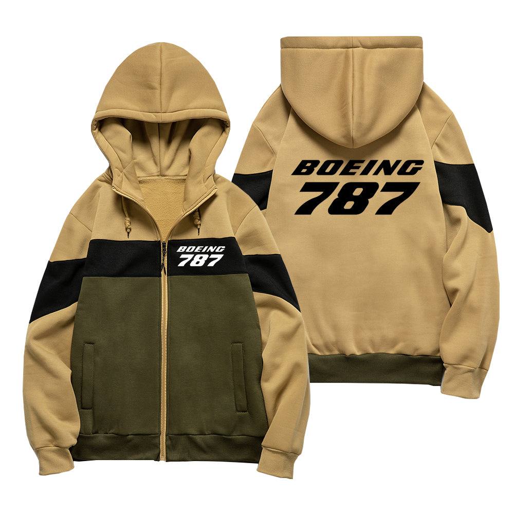 Boeing 787 & Text Designed Colourful Zipped Hoodies