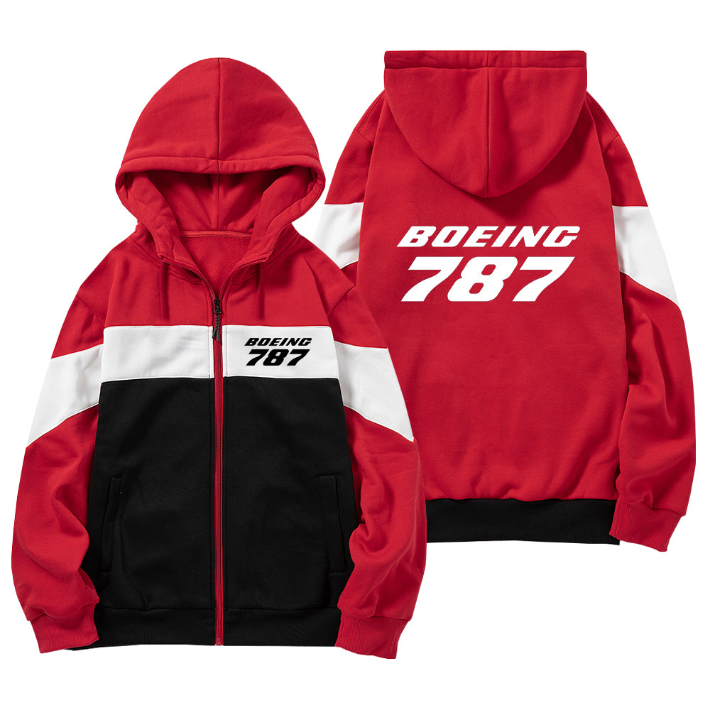 Boeing 787 & Text Designed Colourful Zipped Hoodies