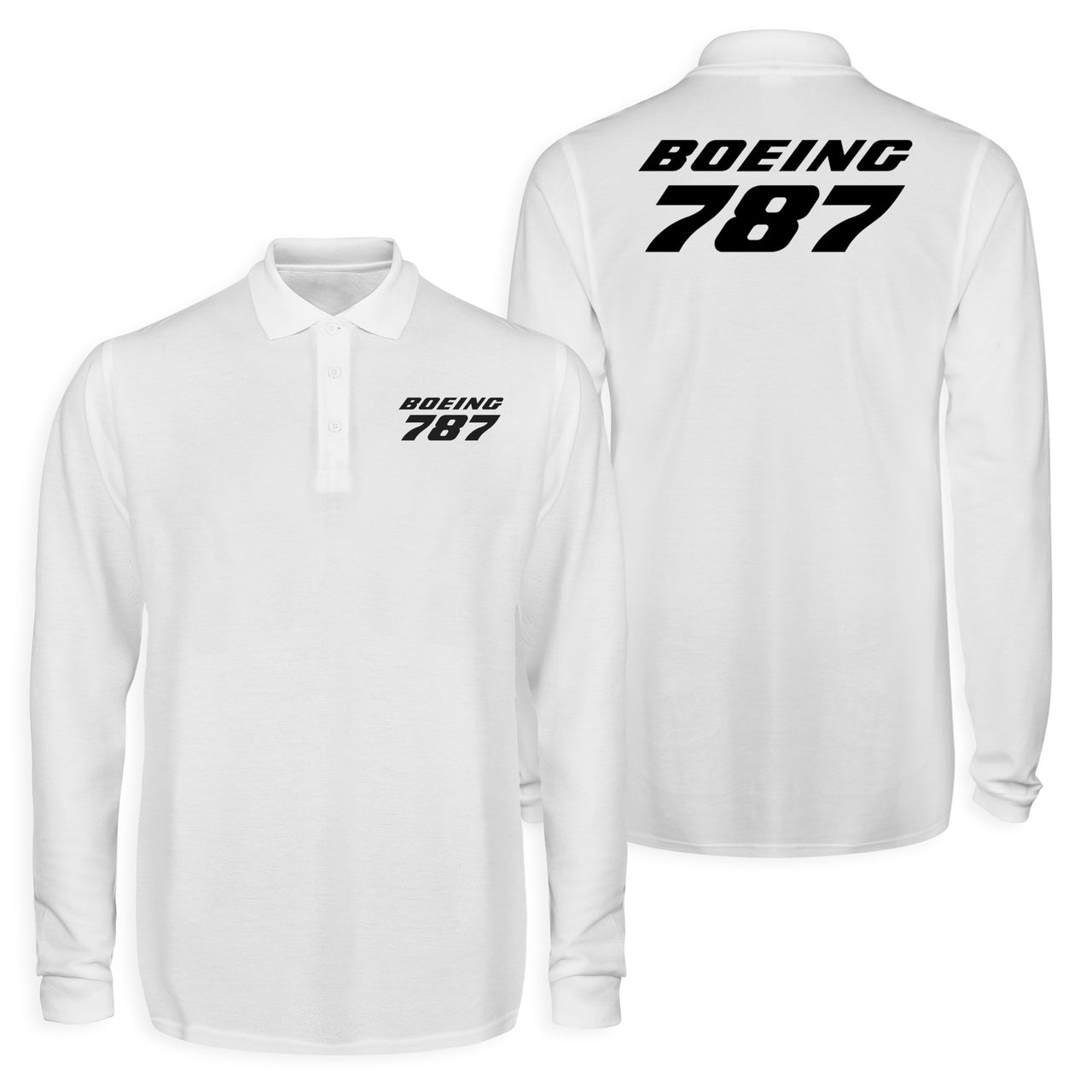 Boeing 787 & Text Designed Long Sleeve Polo T-Shirts (Double-Side)