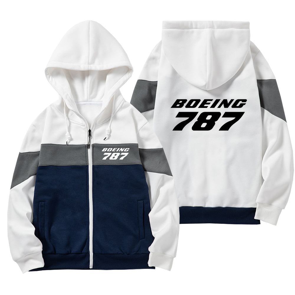Boeing 787 & Text Designed Colourful Zipped Hoodies