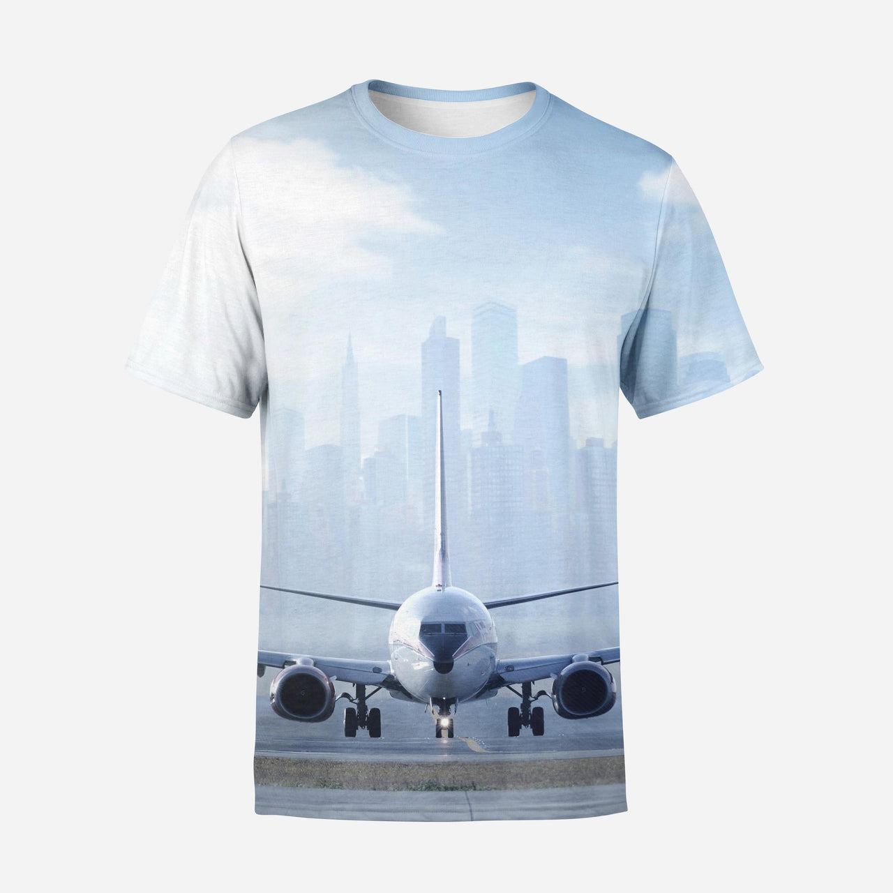 Boeing 737 & City View Behind Printed 3D T-Shirts