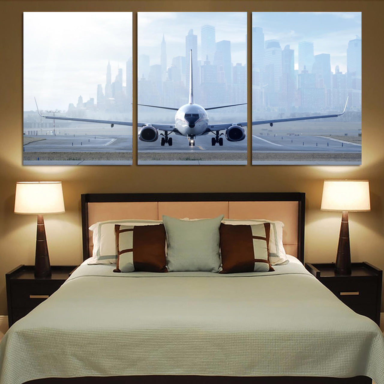 Boeing 737 & City View Behind Printed Canvas Posters (3 Pieces)