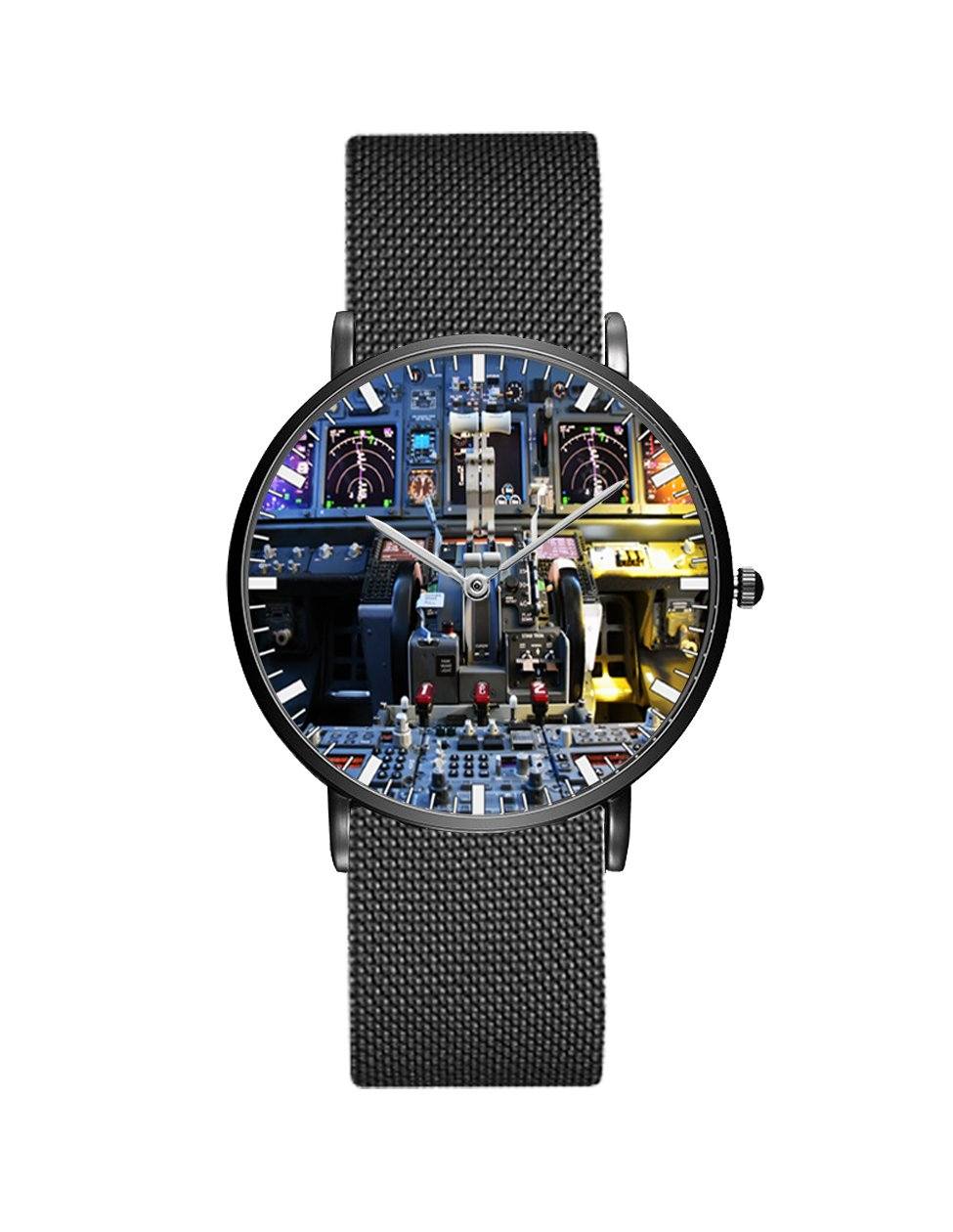 Boeing 737 Cockpit Designed Stainless Steel Strap Watches Pilot Eyes Store Black & Stainless Steel Strap 