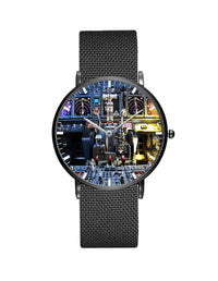 Thumbnail for Boeing 737 Cockpit Designed Stainless Steel Strap Watches Pilot Eyes Store Black & Stainless Steel Strap 