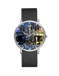 Thumbnail for Boeing 737 Cockpit Designed Stainless Steel Strap Watches Pilot Eyes Store Silver & Black Stainless Steel Strap 
