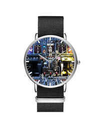 Thumbnail for Boeing 737 Cockpit Leather Strap Watches Pilot Eyes Store Silver & Black Nylon Strap 