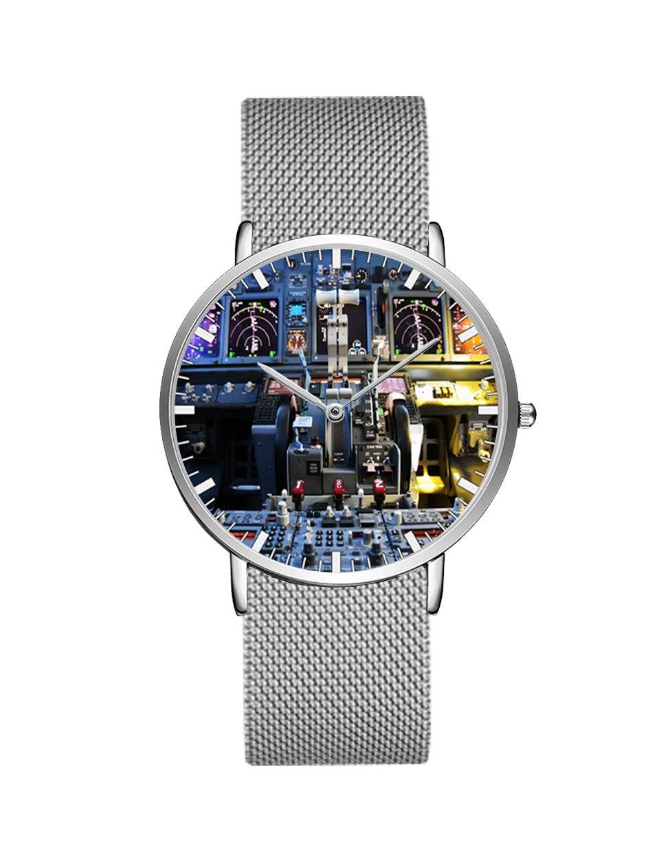 Boeing 737 Cockpit Designed Stainless Steel Strap Watches Pilot Eyes Store Silver & Silver Stainless Steel Strap 