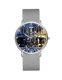 Thumbnail for Boeing 737 Cockpit Designed Stainless Steel Strap Watches Pilot Eyes Store Silver & Silver Stainless Steel Strap 