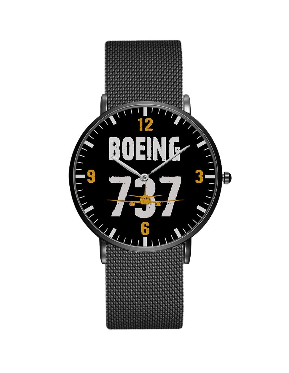 Boeing 737 Designed Stainless Steel Strap Watches Pilot Eyes Store Black & Stainless Steel Strap 