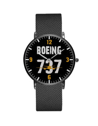 Thumbnail for Boeing 737 Designed Stainless Steel Strap Watches Pilot Eyes Store Black & Stainless Steel Strap 