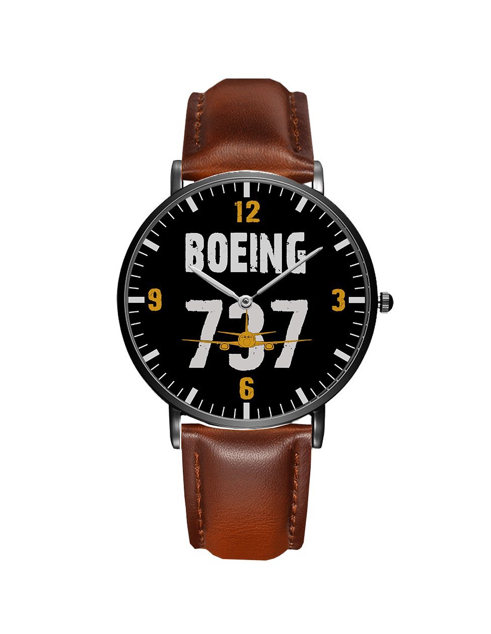Boeing 737 Designed Leather Strap Watches Pilot Eyes Store Black & Brown Leather Strap 