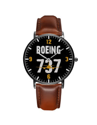 Thumbnail for Boeing 737 Designed Leather Strap Watches Pilot Eyes Store Black & Brown Leather Strap 