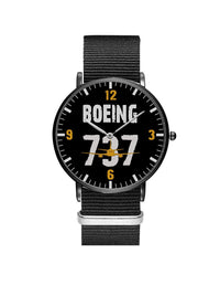 Thumbnail for Boeing 737 Designed Leather Strap Watches Pilot Eyes Store Black & Black Nylon Strap 