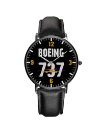 Thumbnail for Boeing 737 Designed Leather Strap Watches Pilot Eyes Store Black & Black Leather Strap 