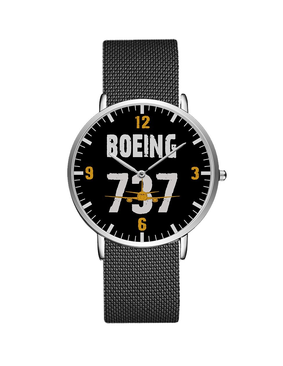 Boeing 737 Designed Stainless Steel Strap Watches Pilot Eyes Store Silver & Black Stainless Steel Strap 