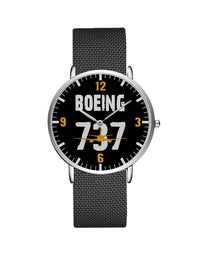 Thumbnail for Boeing 737 Designed Stainless Steel Strap Watches Pilot Eyes Store Silver & Black Stainless Steel Strap 