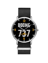 Thumbnail for Boeing 737 Designed Leather Strap Watches Pilot Eyes Store Silver & Black Nylon Strap 