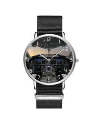Thumbnail for Boeing 787 Cockpit Leather Strap Watches Pilot Eyes Store Silver & Black Nylon Strap 