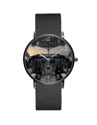 Thumbnail for Boeing 787 Cocpit Designed Stainless Steel Strap Watches Pilot Eyes Store Black & Stainless Steel Strap 