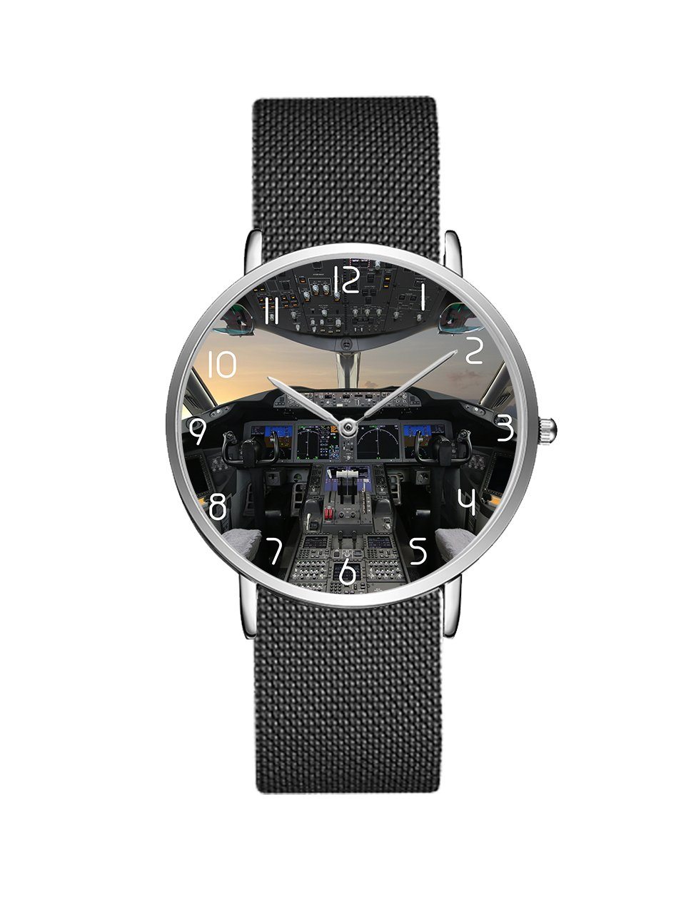 Boeing 787 Cocpit Designed Stainless Steel Strap Watches Pilot Eyes Store Silver & Black Stainless Steel Strap 