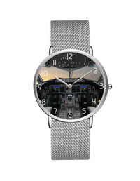 Thumbnail for Boeing 787 Cocpit Designed Stainless Steel Strap Watches Pilot Eyes Store Silver & Silver Stainless Steel Strap 