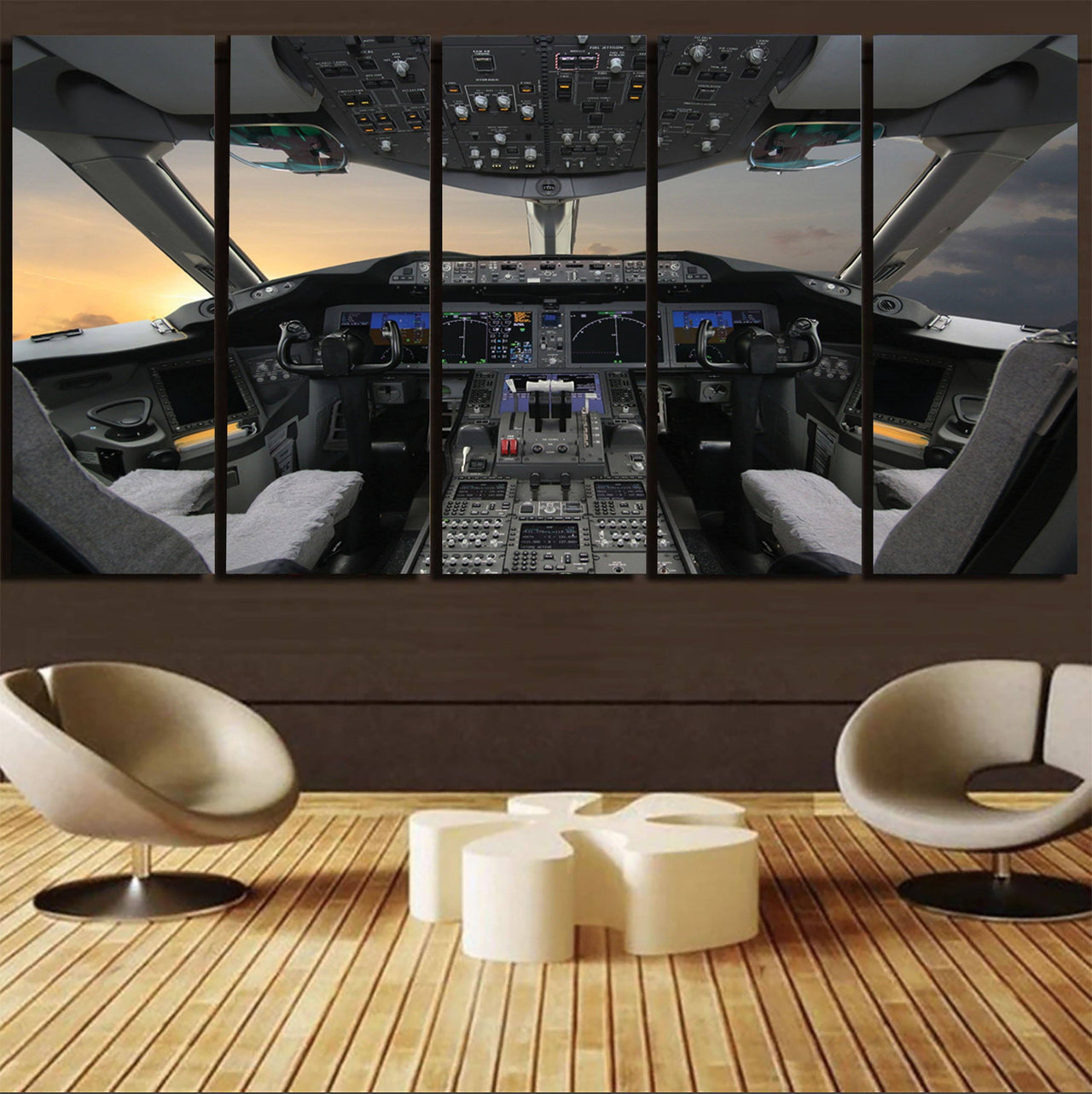 Boeing 787 Cockpit Printed Canvas Prints (5 Pieces) Aviation Shop 
