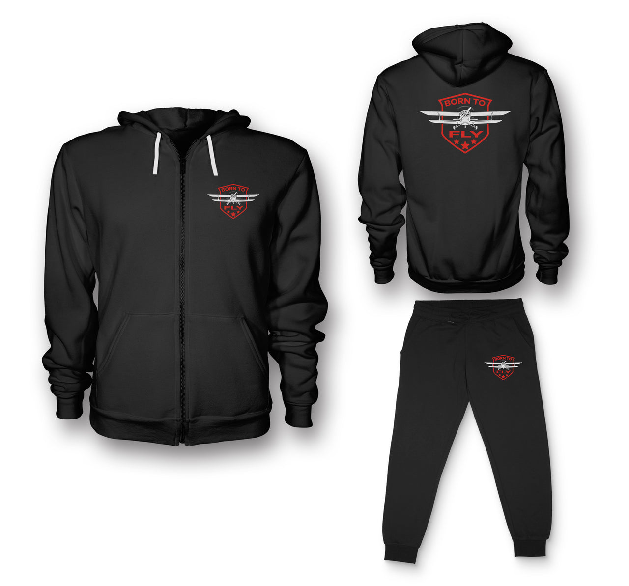 Born To Fly Designed Designed Zipped Hoodies & Sweatpants Set